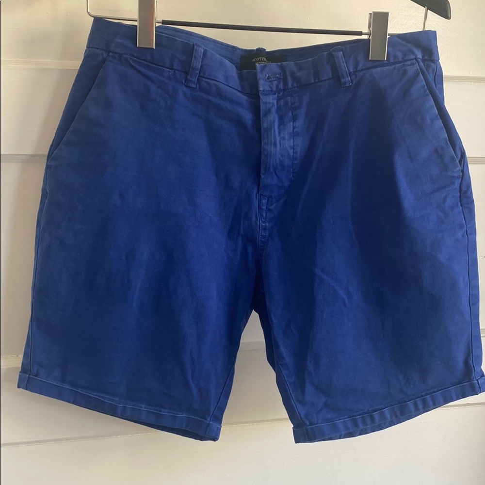 Scotch & Soda Blue Flat Front Shorts w/Mid-Thigh Length